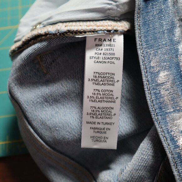 Frame Metalic Skinny Jeans Womens 24 Blue Festival Mod Futuristic Classic NWOT - Picture 5 of 11